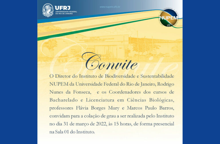Read more about the article Cerimônia de colação de grau dos Cursos de Licenciatura e Bacharelado em Ciências Biológicas que ocorrerá no dia 31 de março às 15 h