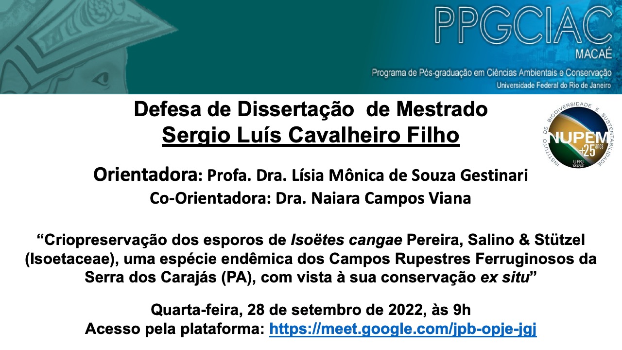140ª Defesa de Mestrado do PPG-CiAC:  Sergio Luís Cavalheiro Filho